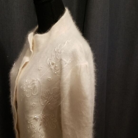 B.J.Kristen Womens Medium 80s Electric  Angora Wool Vintage Cardigan Sweater L - Picture 6 of 15